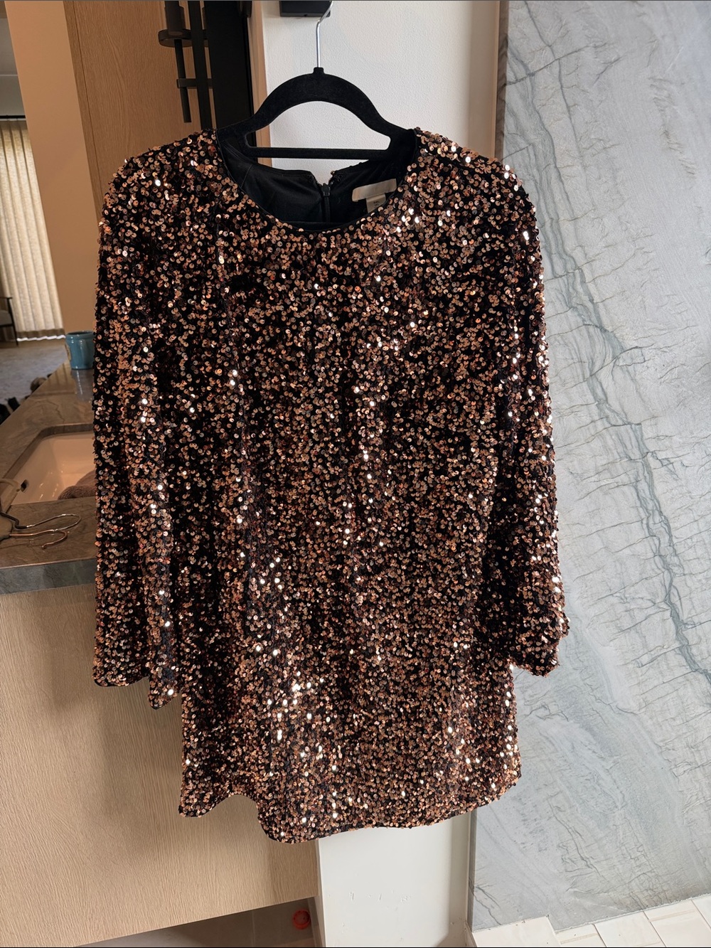 H&M Rose Gold Sequin Long-Sleeve Tunic